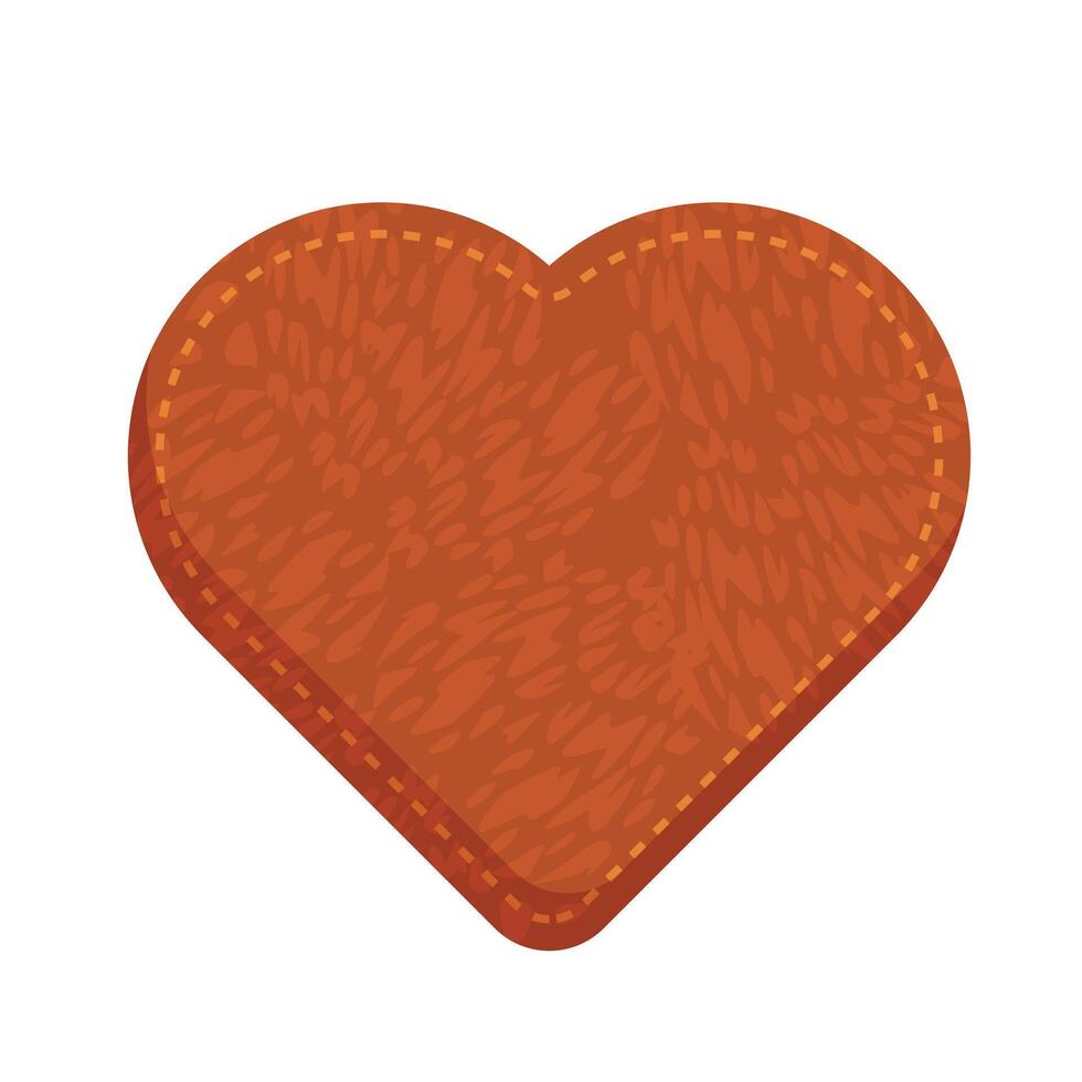 Brown leather heart with stitches for valentine's day crafting vector