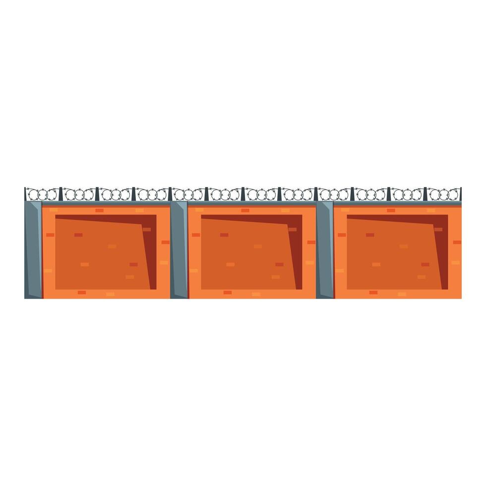 Barbed wire is surrounding red brick wall with embrasures for shooting vector