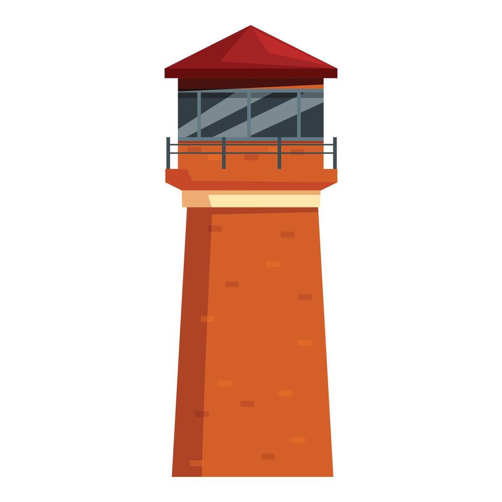 Tall brick lighthouse guiding ships with bright light vector