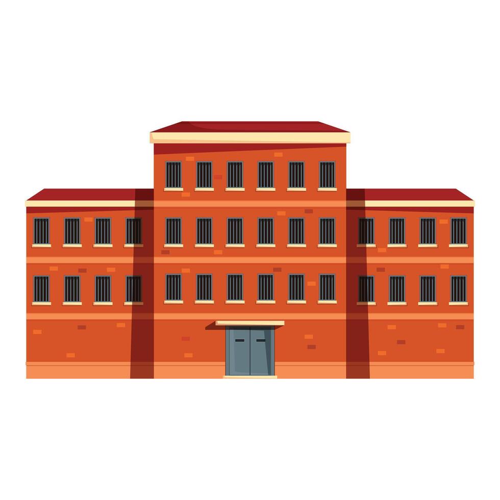 Big old brick prison building with barred windows is guarded vector