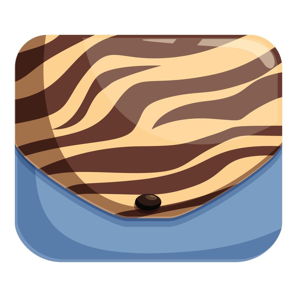 Small blue women's wallet featuring zebra print on flap with button closure vector