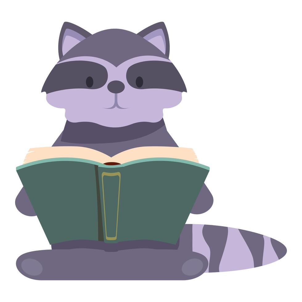 Smart raccoon reading a big book sitting down vector