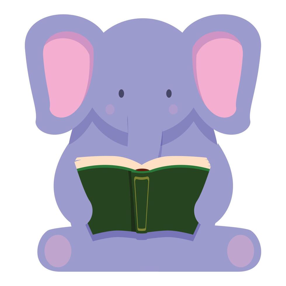 Cute blue elephant sitting and reading a book vector