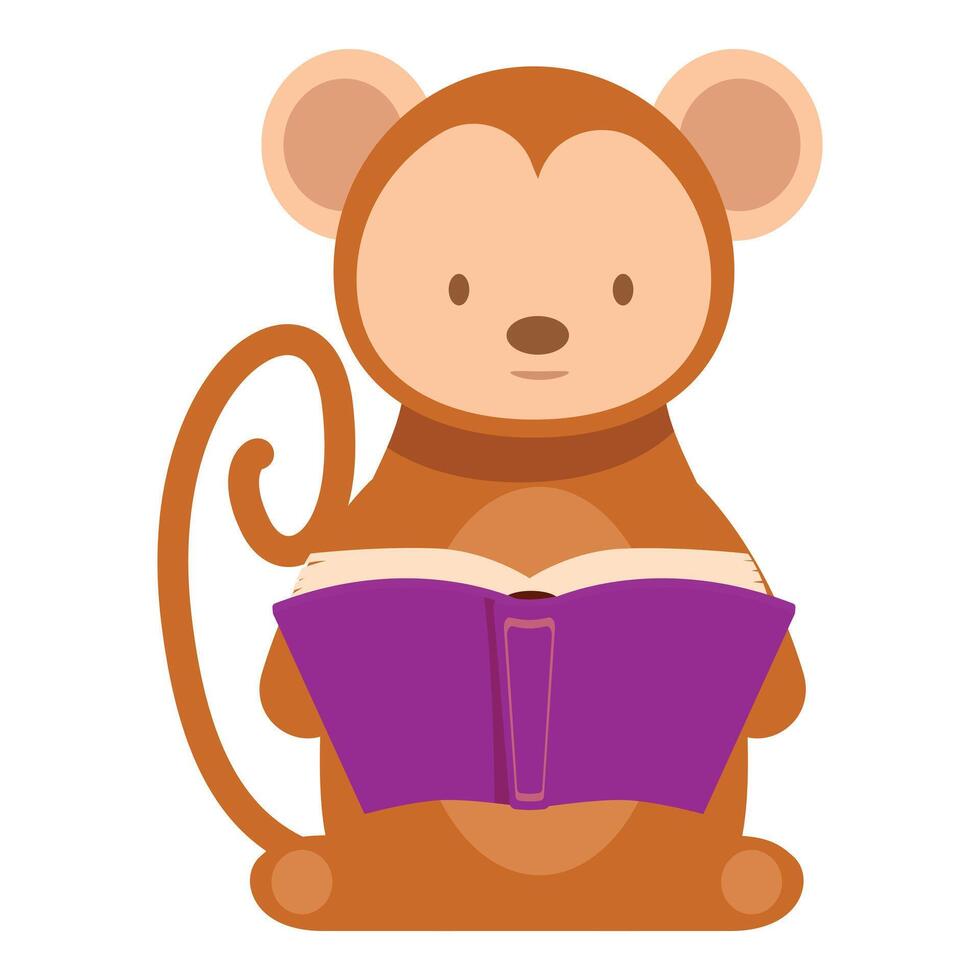 Adorable little monkey sitting and reading a purple book vector