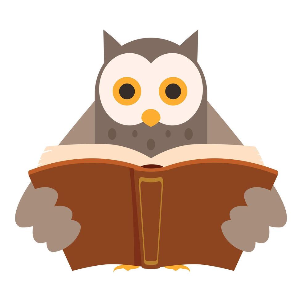 Wise owl reading a big book with attention vector