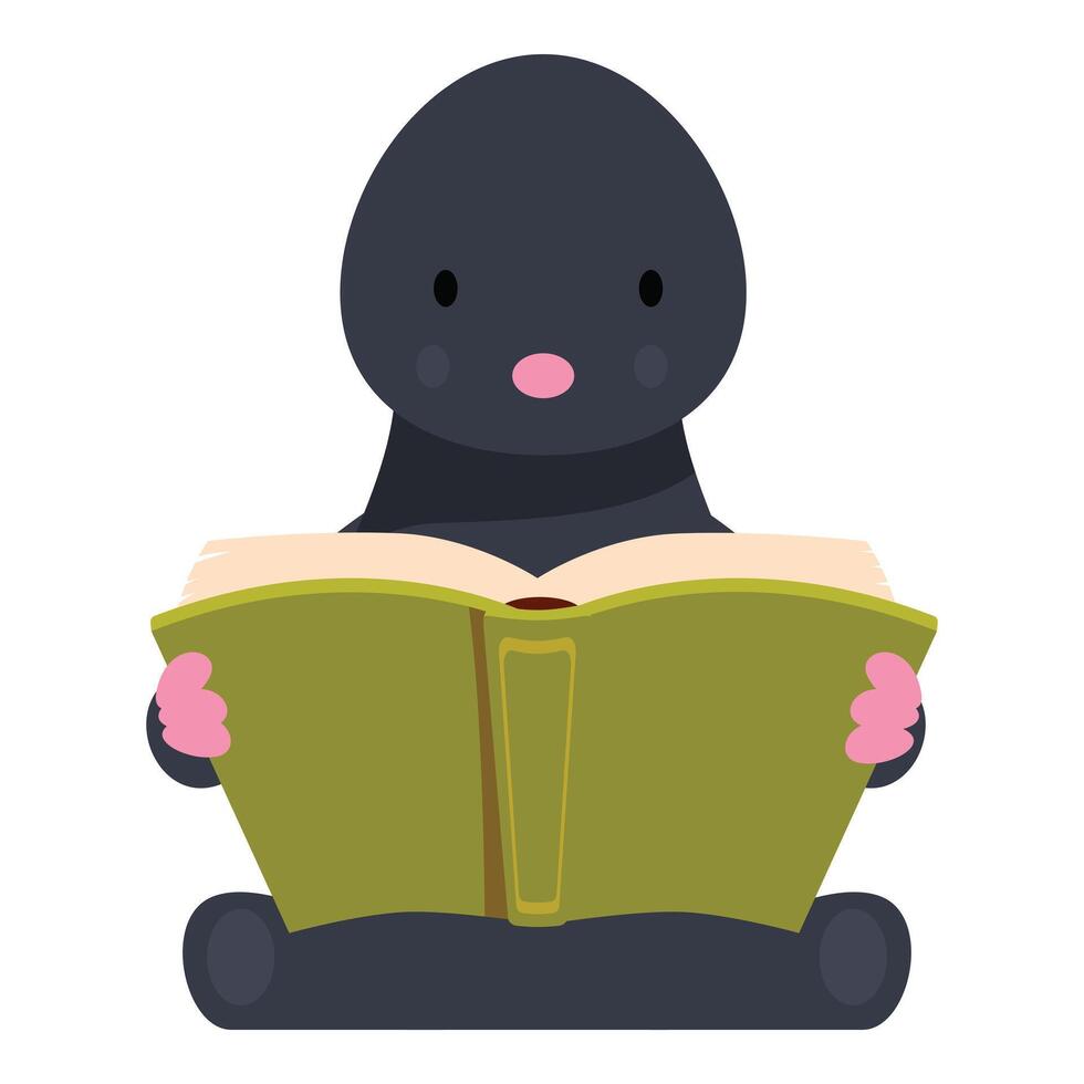 Cute mole reading a big book sitting down vector