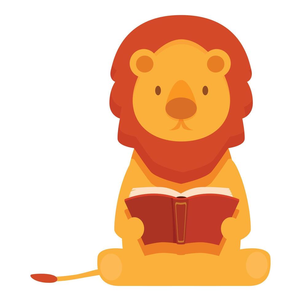 Adorable lion cub sitting and reading a book vector