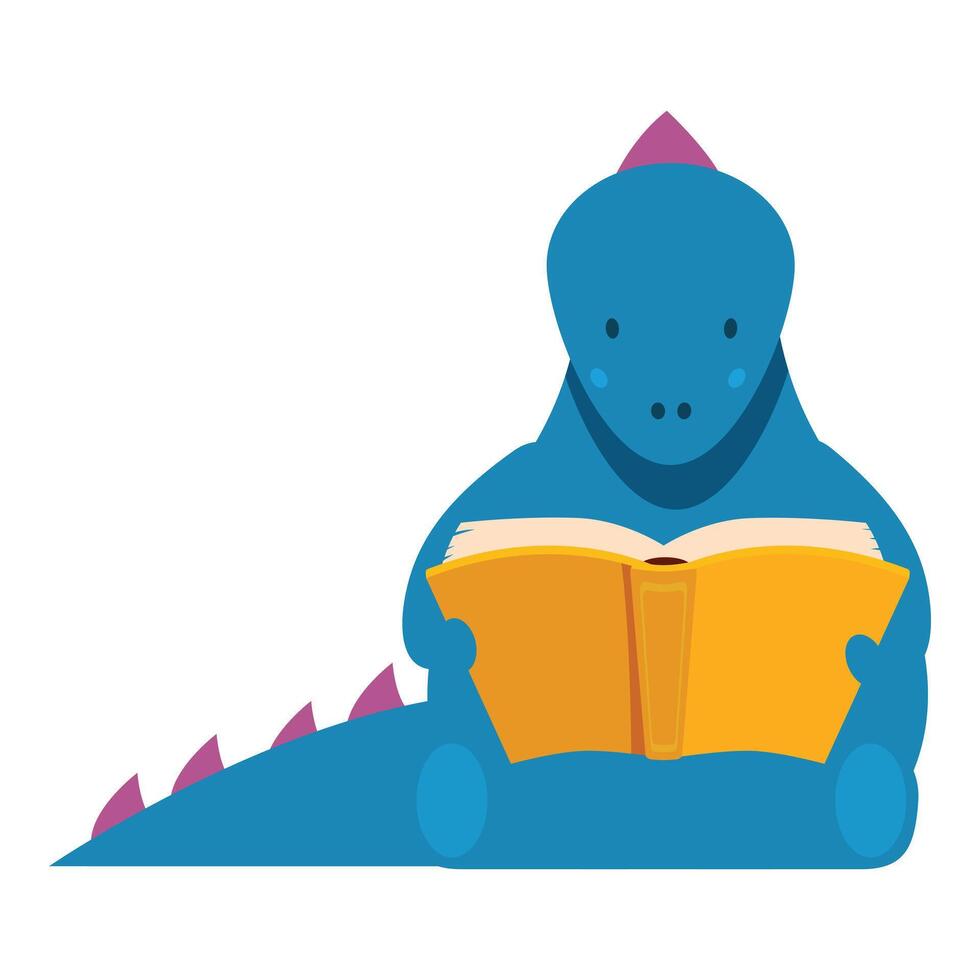 Blue dinosaur reading a book, enjoying story time vector