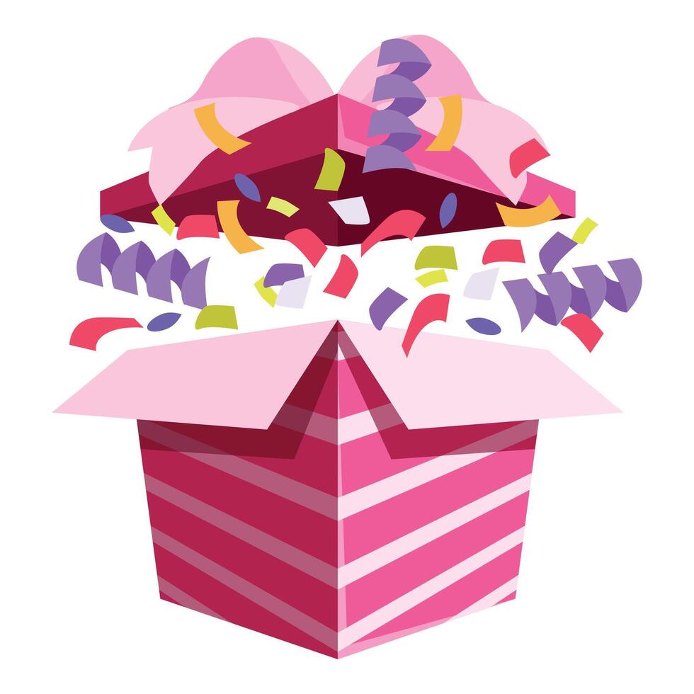 Open pink gift box exploding with colorful confetti vector