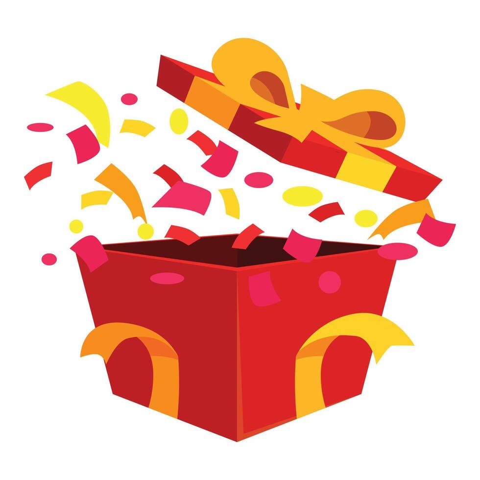 Red open gift box exploding with colorful confetti vector