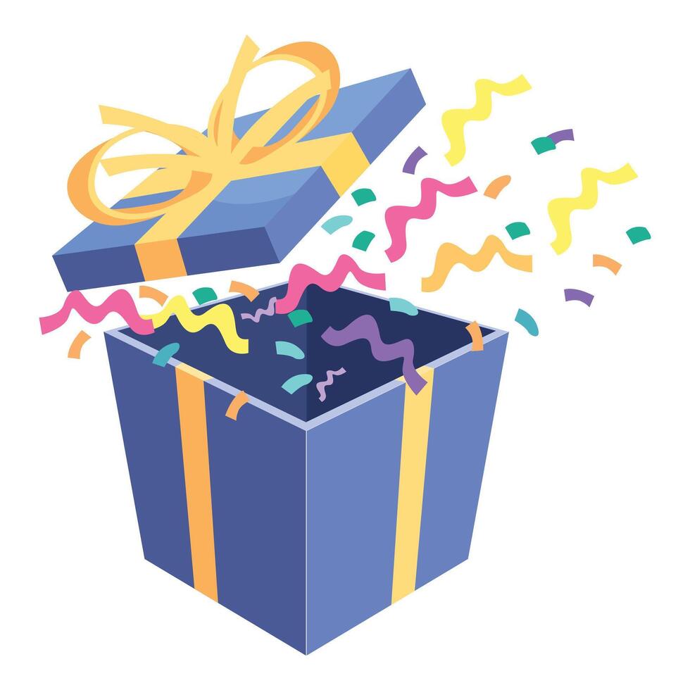 Blue gift box opening and exploding with colorful confetti vector