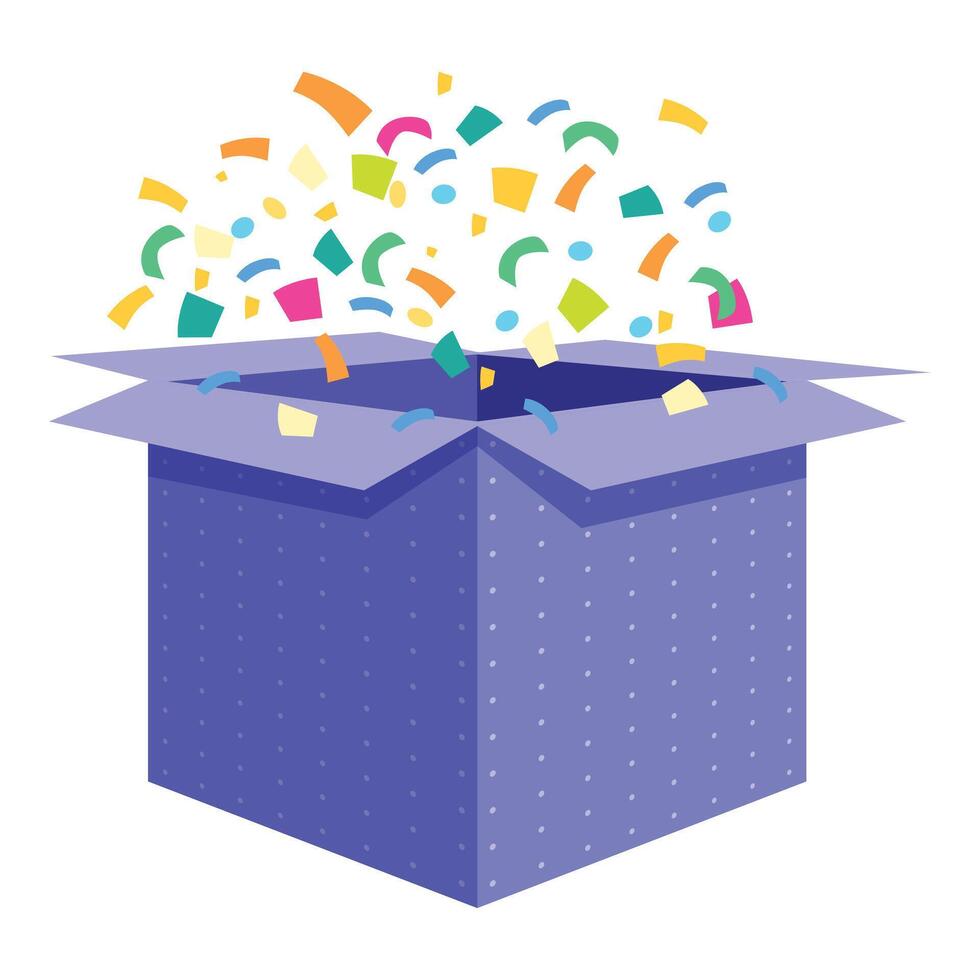 Open blue gift box exploding with colorful confetti vector