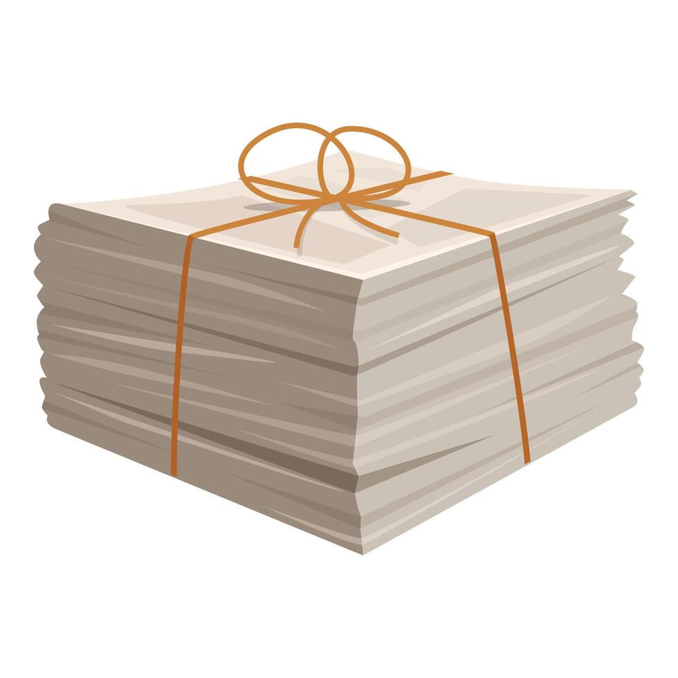 Stack of newspapers tied with string isolated on white background vector