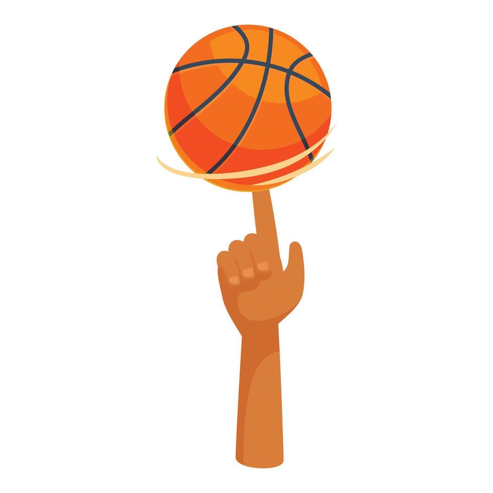 Hand spinning basketball on fingertip, skill and precision vector