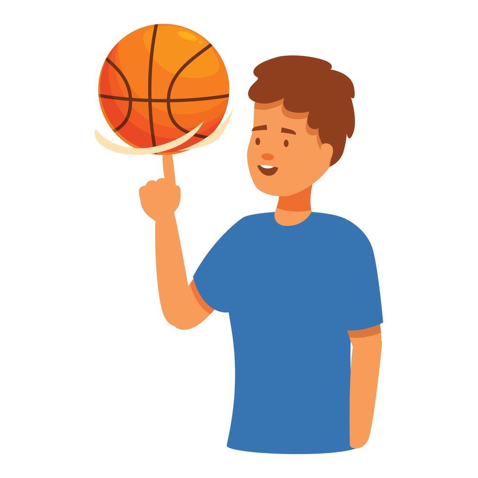 Young basketball player spinning ball on finger vector