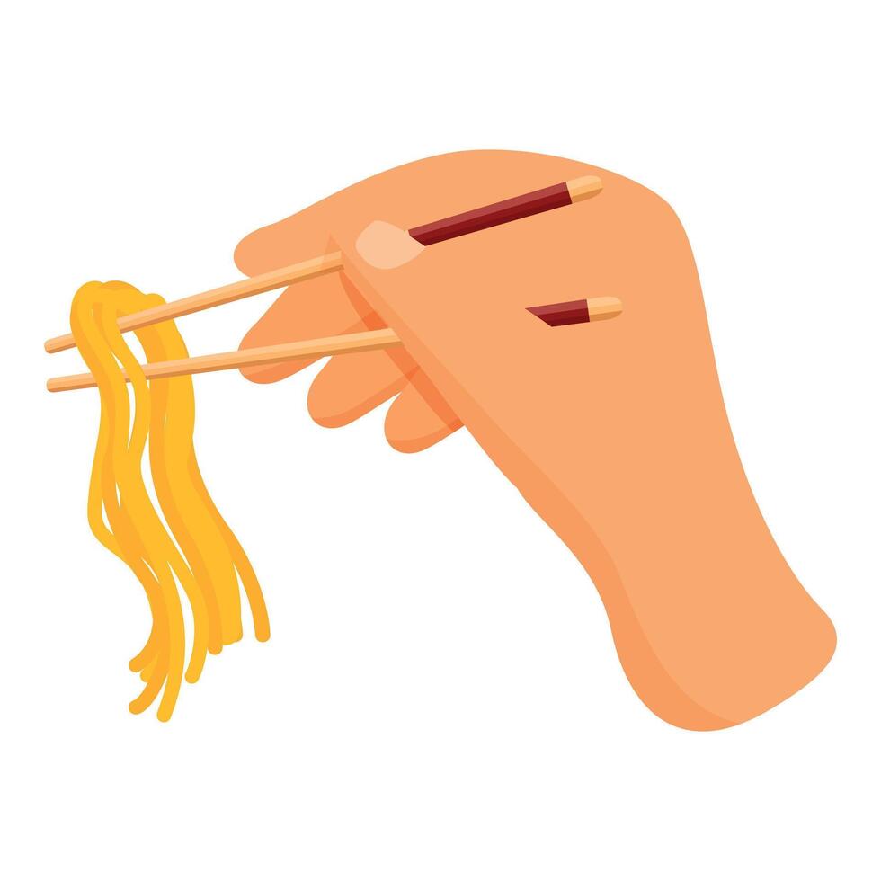 Hand holding chopsticks picking up noodles illustration vector