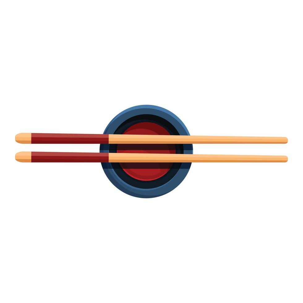 Wooden chopsticks resting on a small ceramic bowl filled with soy sauce vector