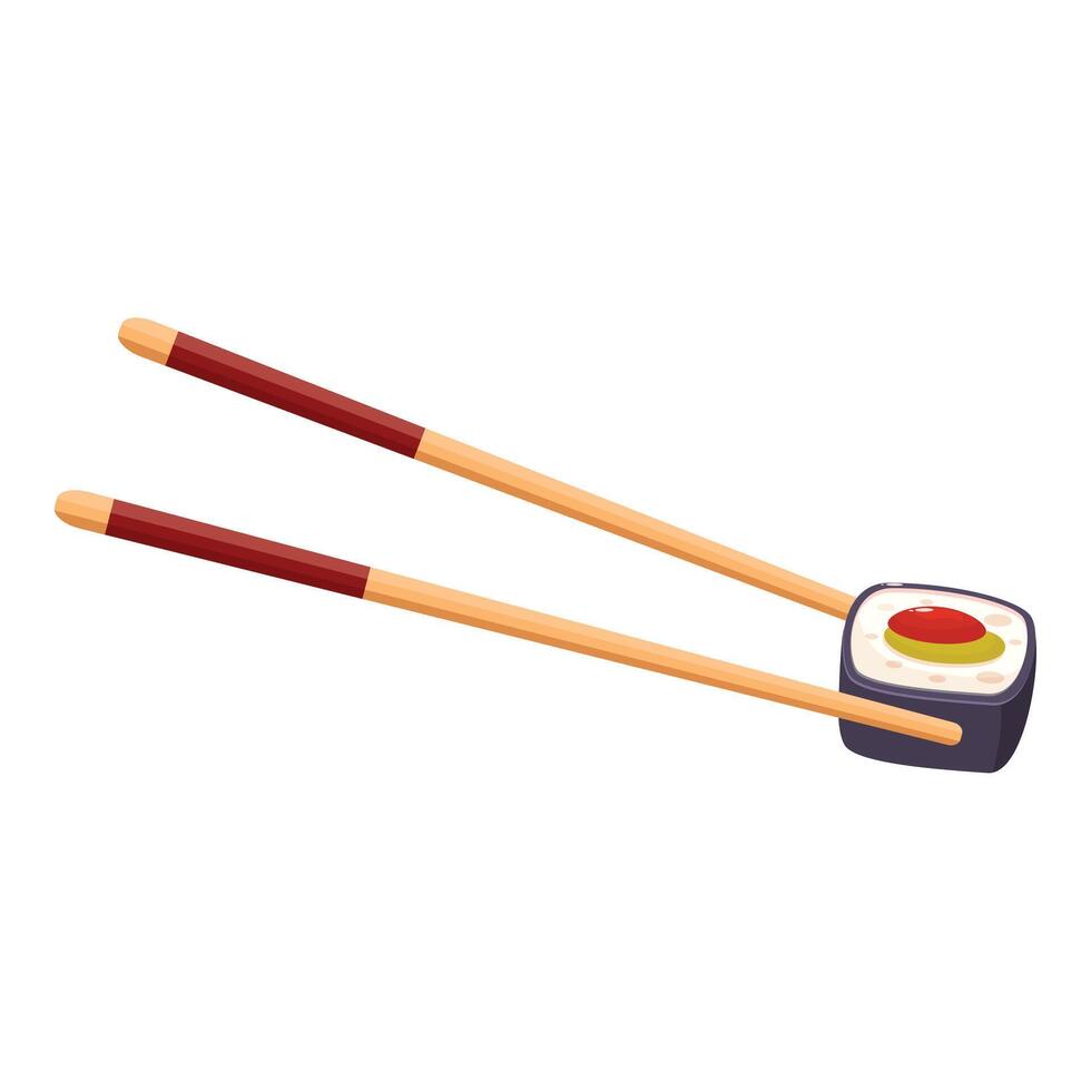 Chopsticks holding sushi roll on white background vector