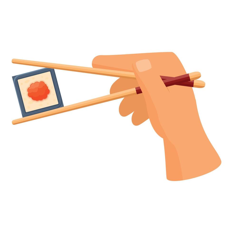 Hand holding chopsticks taking delicious salmon sushi roll piece vector