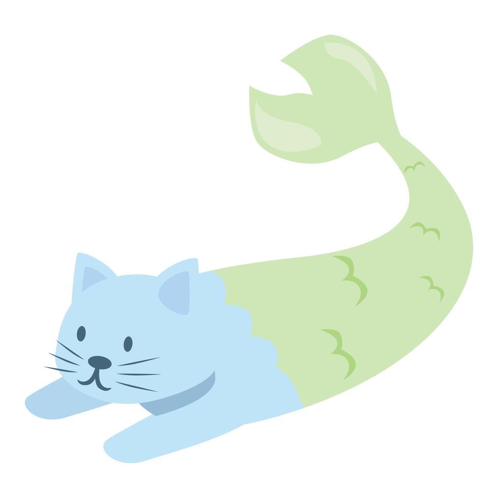 Blue cat mermaid with green tail is crawling vector