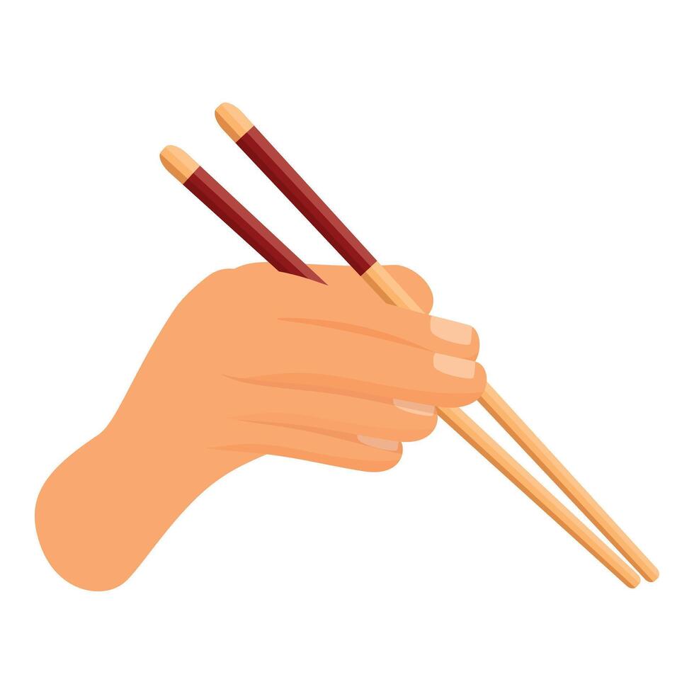 Hand is holding a pair of chopsticks ready to eat vector