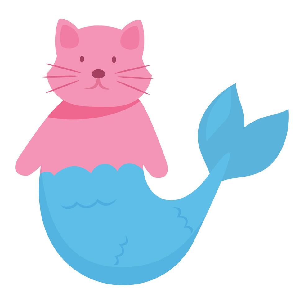 Pink kitten mermaid having a blue fishtail vector