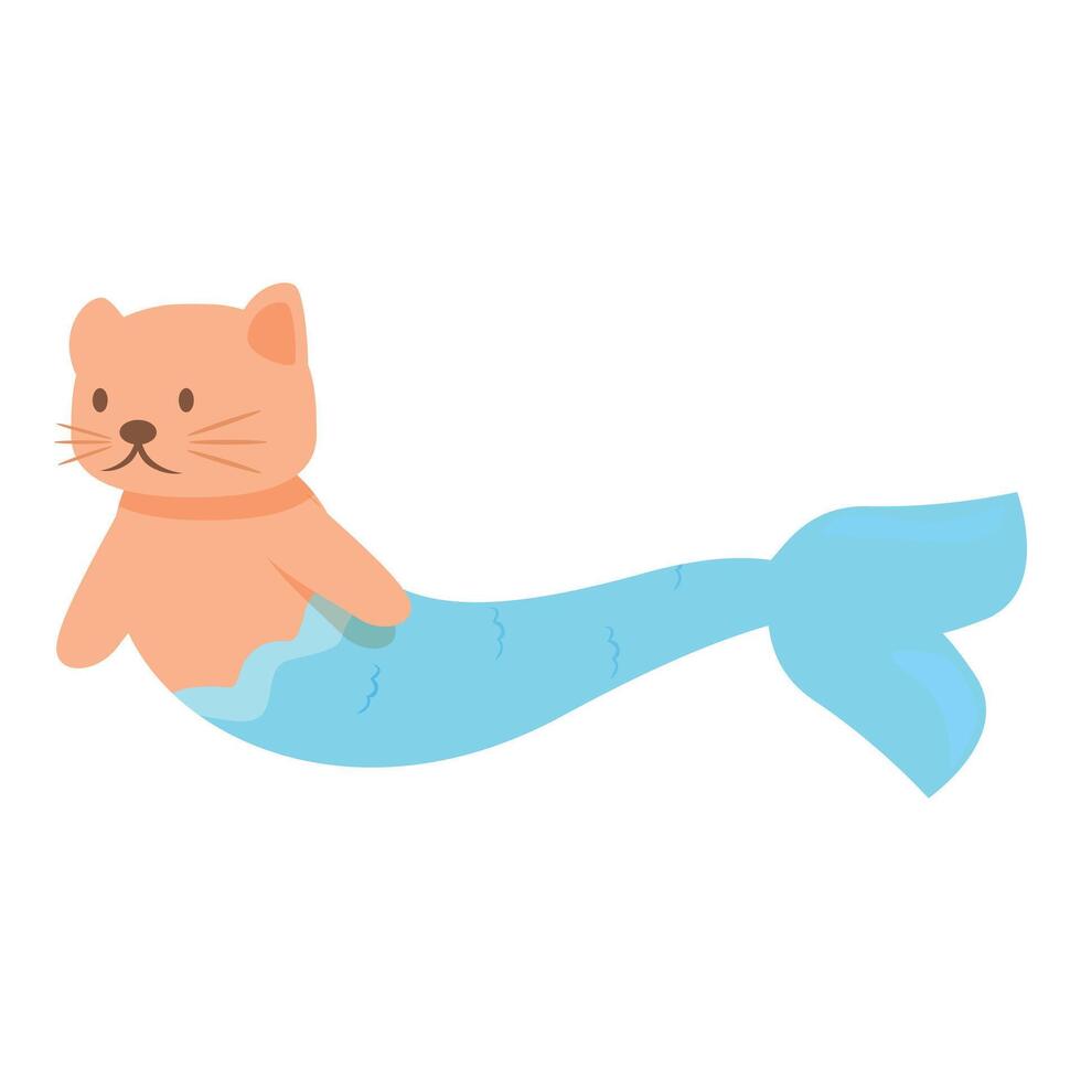 Cute red cat mermaid swimming with blue fishtail vector