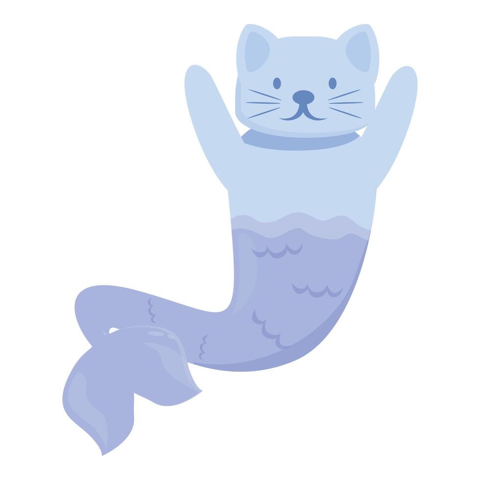 Blue cat mermaid waving with its fins and tail vector