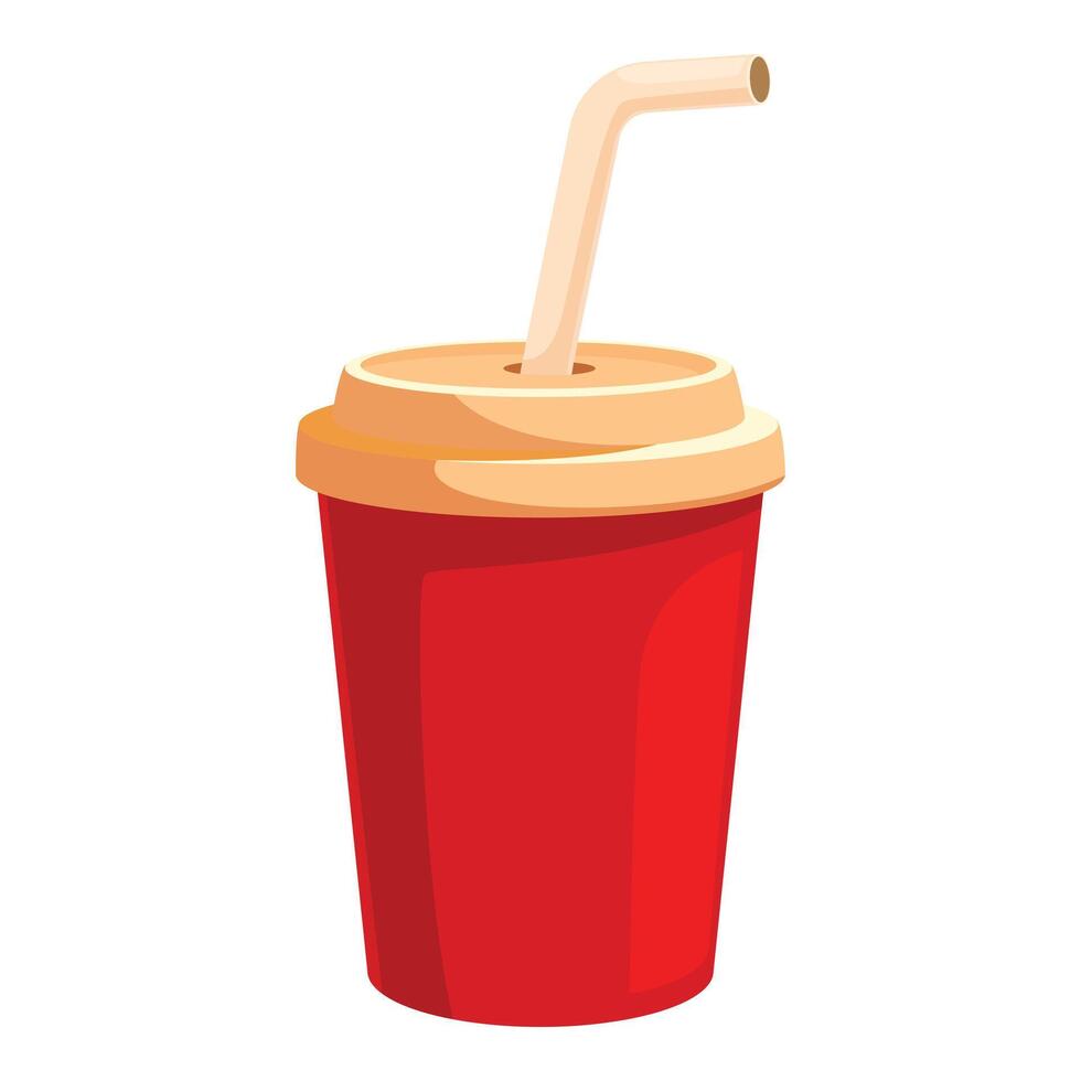 Red paper cup with straw holding a refreshing beverage vector