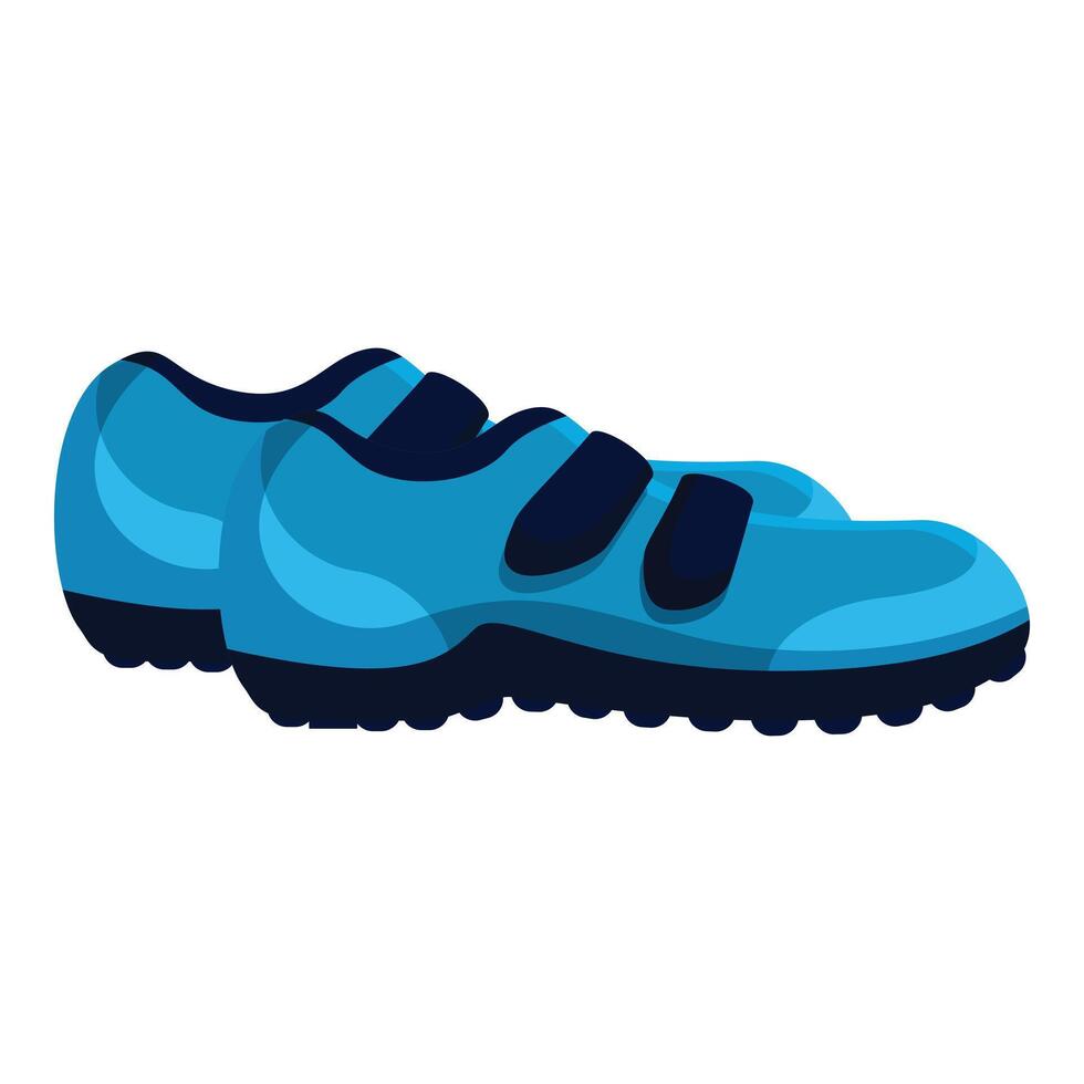 Pair of blue sport shoes with fasteners is standing on white background vector