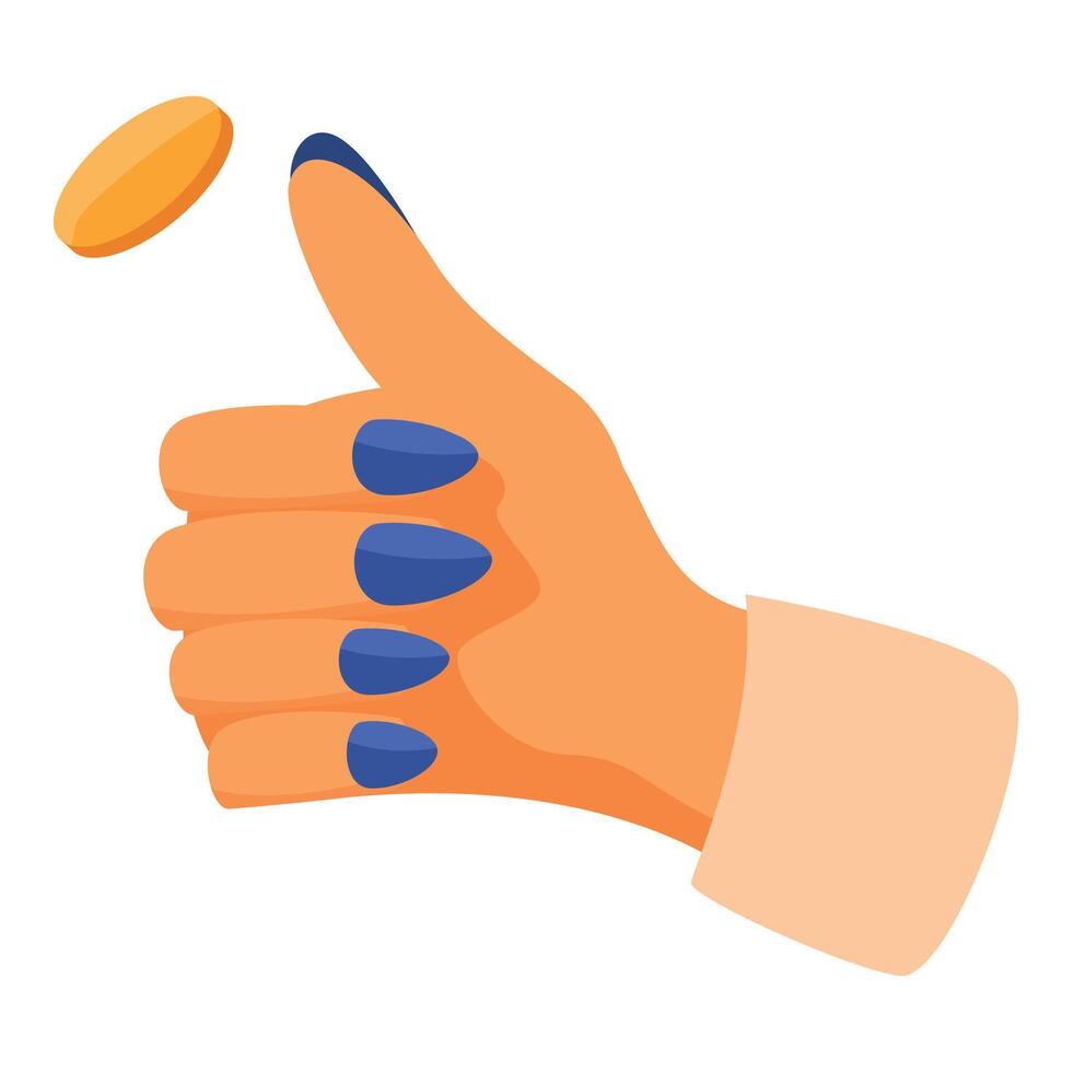 Woman hand flipping golden coin making decision vector