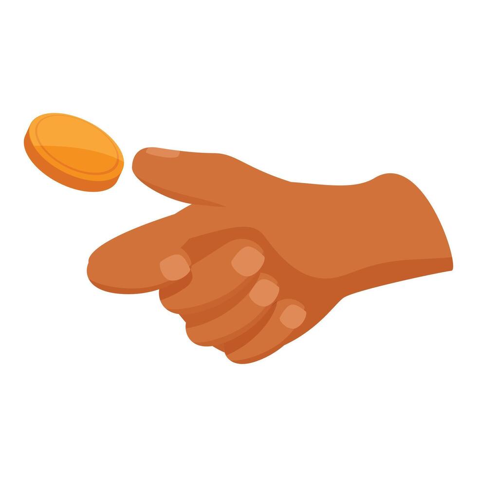 Hand flipping golden coin making decision vector