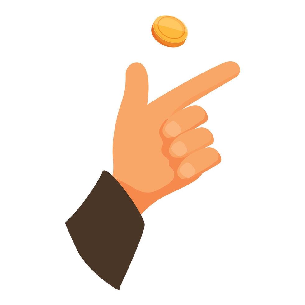 Hand is flipping a golden coin in the air vector