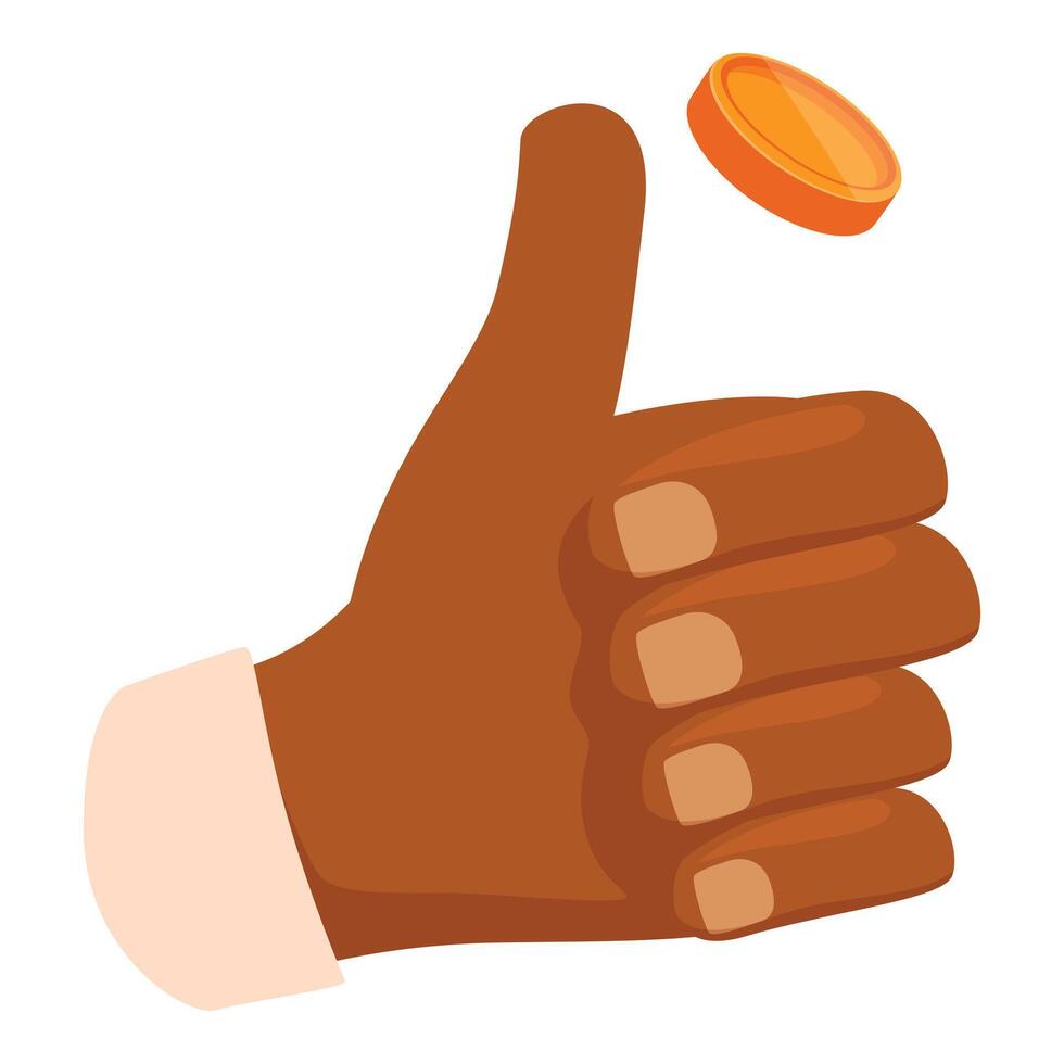 Hand showing thumbs up gesture flipping golden coin vector