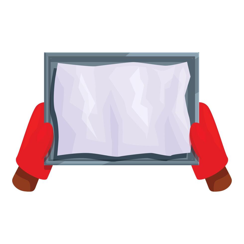 Baker holding empty baking sheet covered with baking paper vector