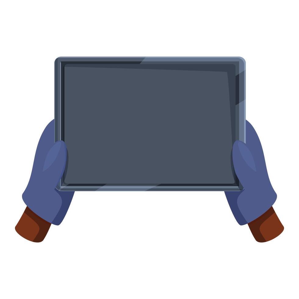 Construction worker holding a tablet with blank screen vector