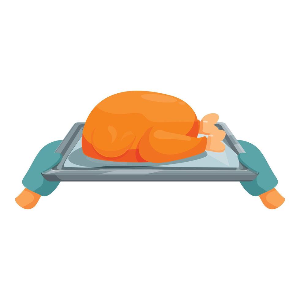 Cook holding roasted turkey on baking sheet, traditional festive dish vector