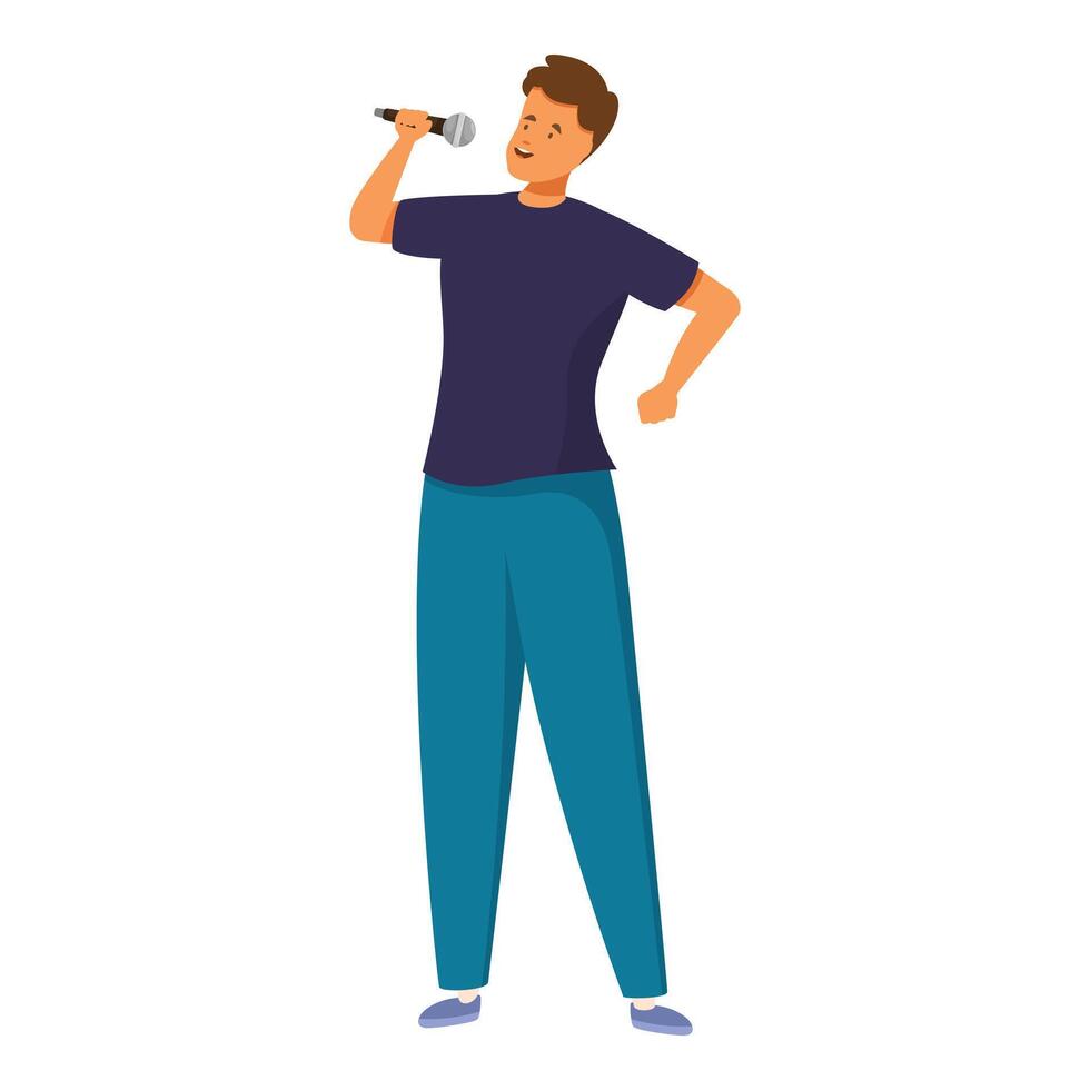 Young man singing with microphone on stage vector