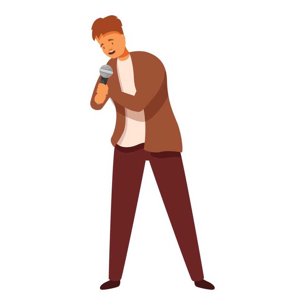 Young man holding microphone singing a song vector
