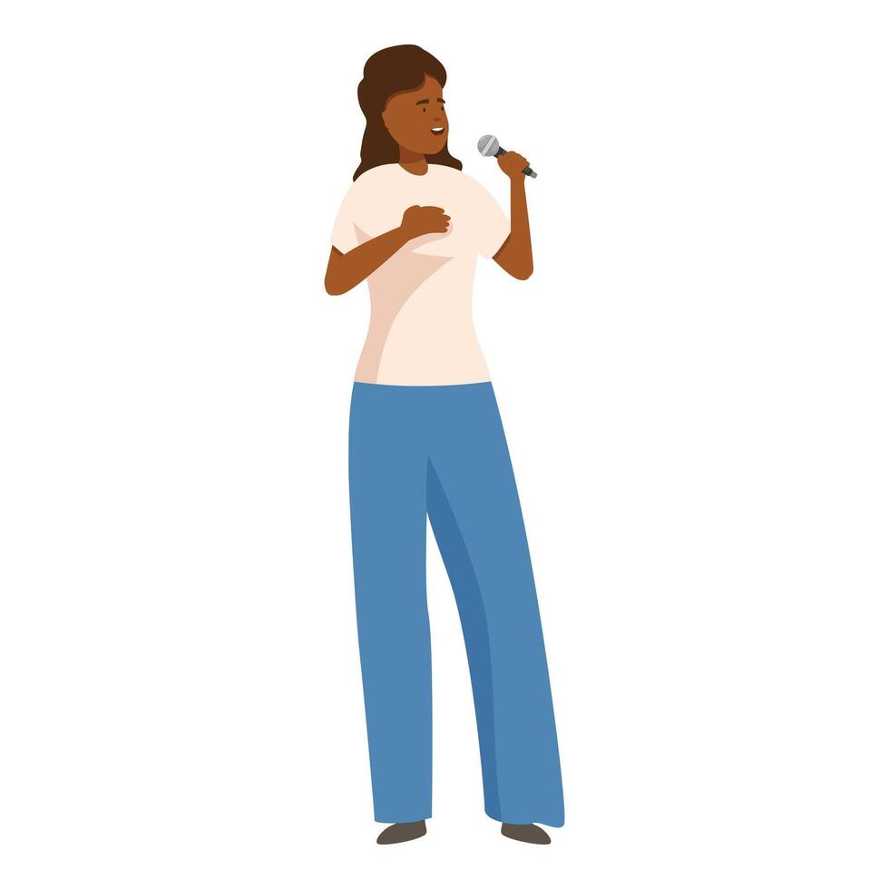 Young woman singing with microphone on stage vector