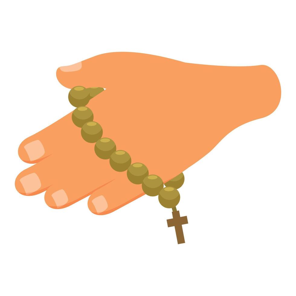 Hand is holding rosary beads while praying vector