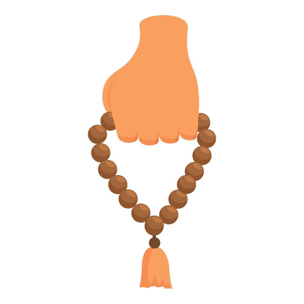 Close up hand holding prayer beads with tassel for meditation and mindfulness vector
