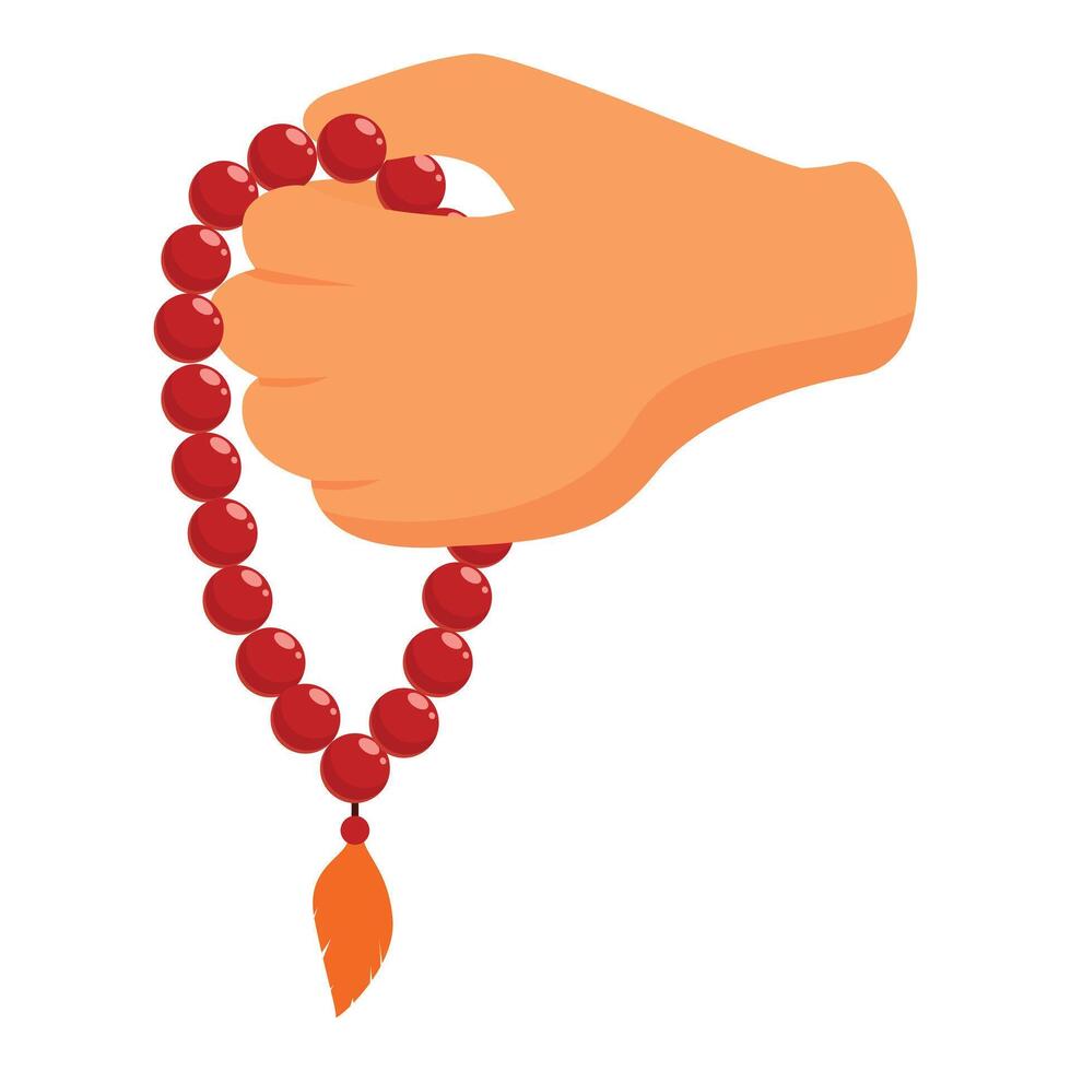 Hand holding red prayer beads with feather for meditation and mindfulness practice vector