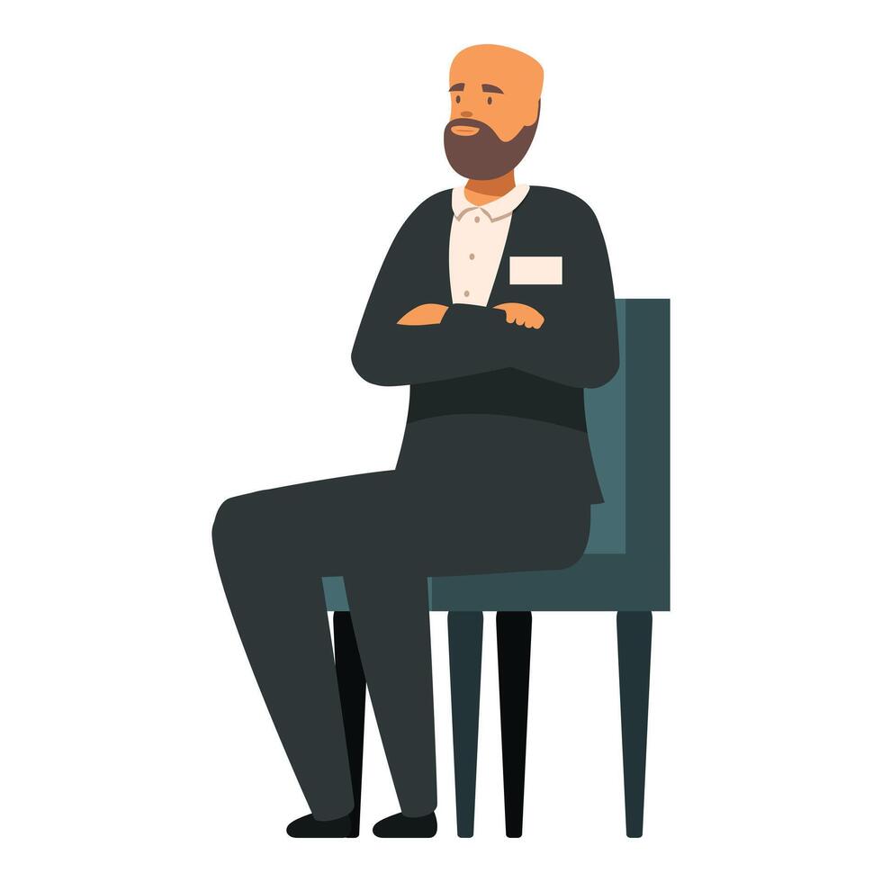 Confident businessman sitting on chair with arms crossed vector