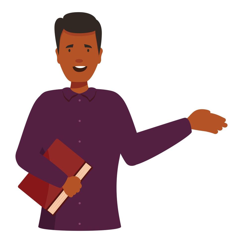 Smiling teacher holding book explaining something vector