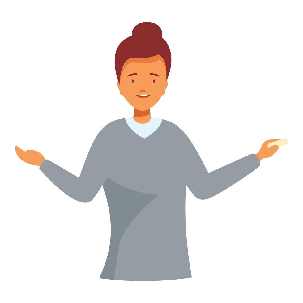 Young teacher explaining something holding chalk in hand and gesturing vector