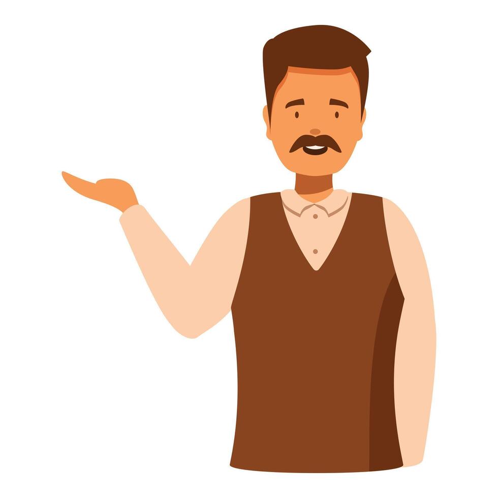 Waiter gesturing, showing, presenting and pointing with hand vector