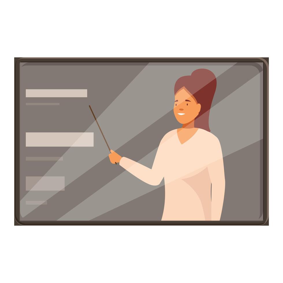 Smiling teacher explaining lesson pointing at blackboard with pointer vector