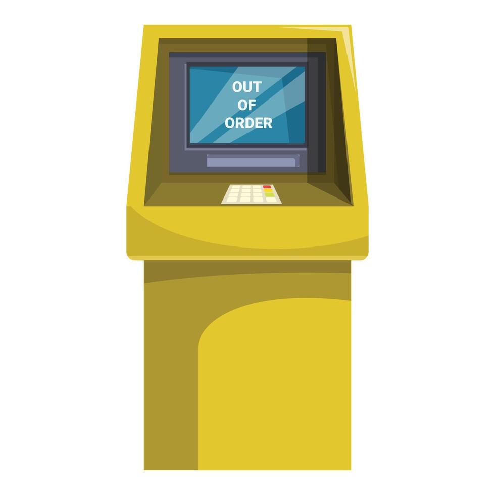 Yellow atm machine showing out of order message on screen vector