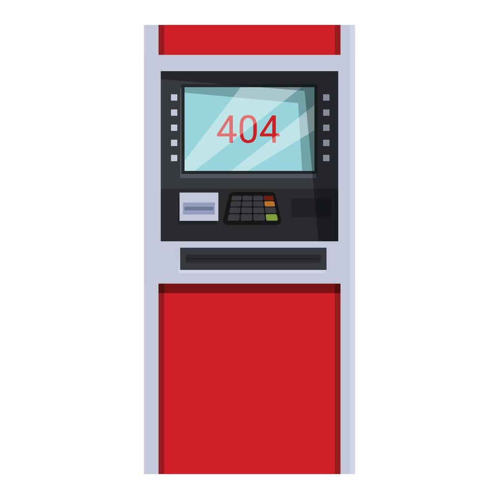Red atm machine showing error 404 not found on screen vector